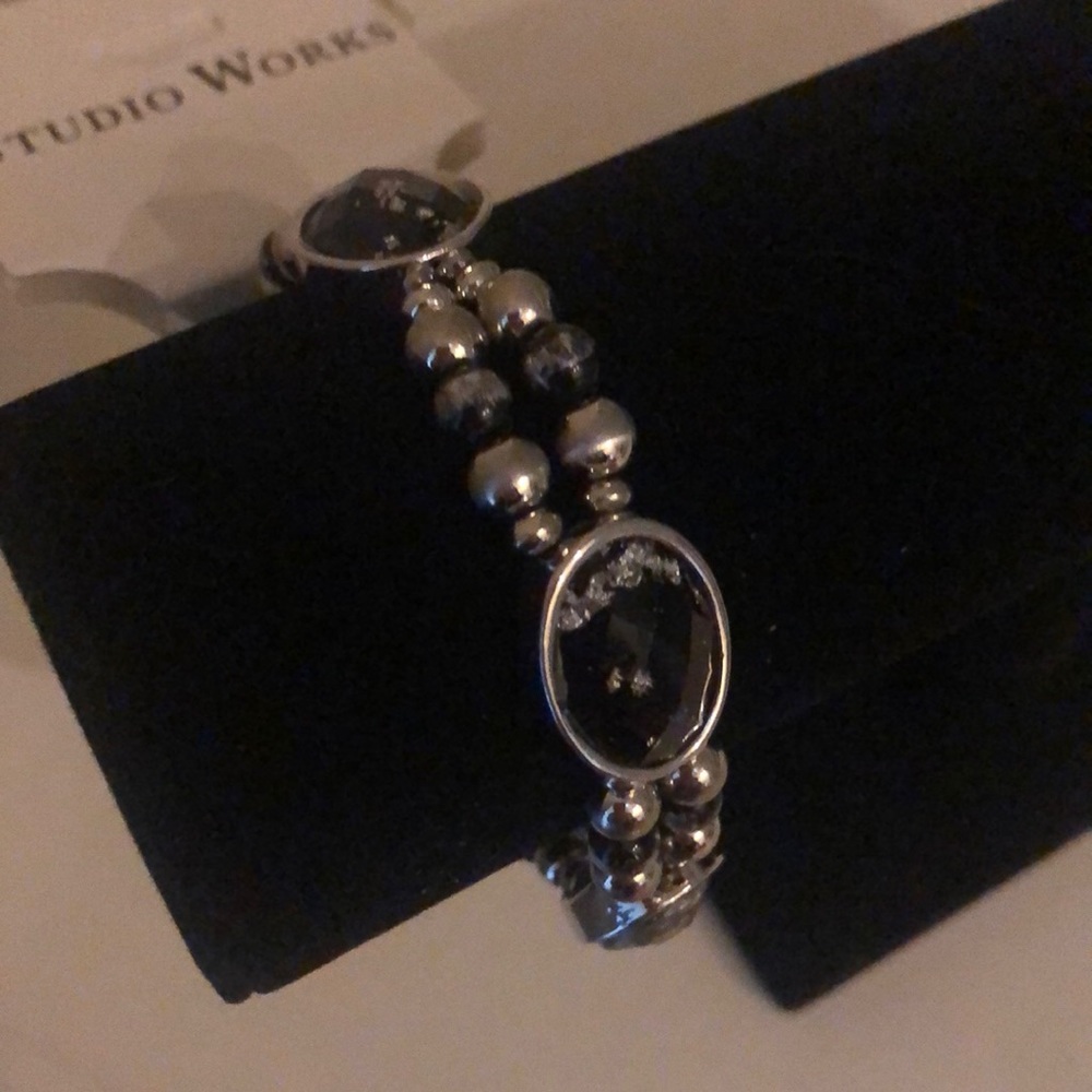 Studio Works black & silver tone stretch bracelet new